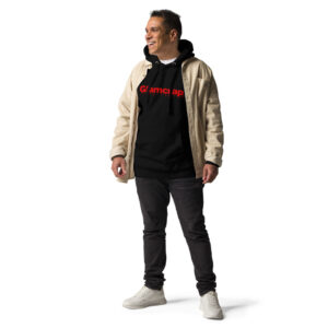 Premium hoodie black front curvy man