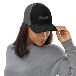 Trucker cap black grey front woman